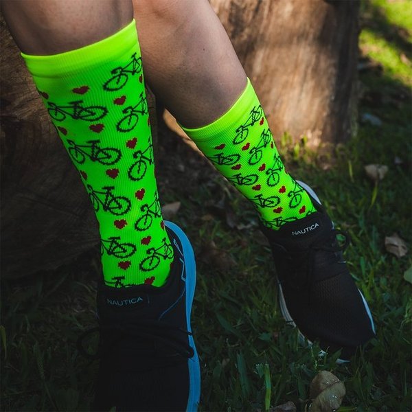 meia hupi love bike amarelo neon 8243
